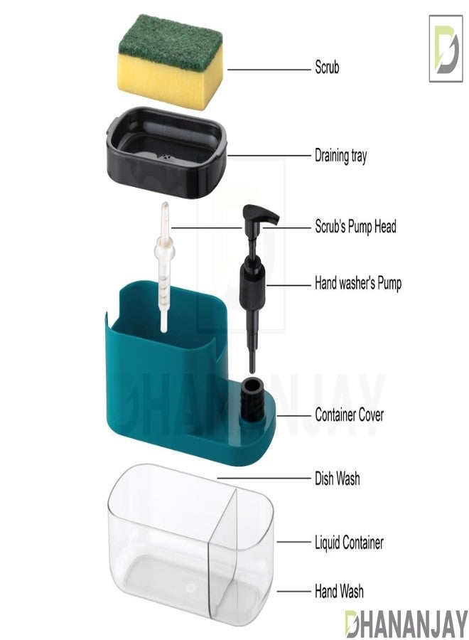 D Dhananjay Dhananjay 3 in 1 Soap Pump Dispenser Dish Soap Liquid Dispenser Sponge Holder Dish Soap Pump Dispenser for Kitchen Sink Countertop Kitchen Bathroom (Blue) - Image 2
